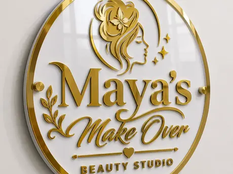 Gold acrylic logo board for a beauty parlour and makeup studio by CSN Host